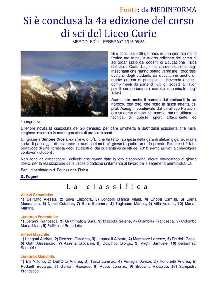 Corso di sci anno 2015